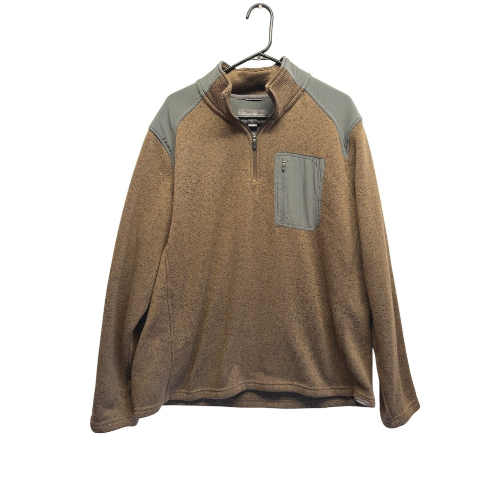 Vintage Eddie Bauer Quarter Zip‎ Sweater Fleece Pocket 2XL Brown Mens